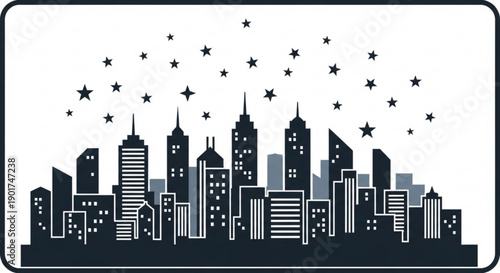 City skyline silhouette with stars at night urban landscape modern skyscrapers and stars in the sky vector illustration