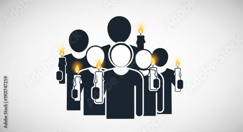 Group of people holding candles together in unity and solidarity minimalist illustration with simple shapes and bold design