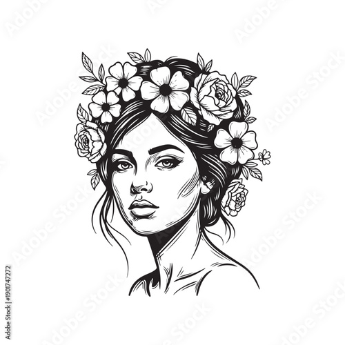 A woman with flowers in her hair