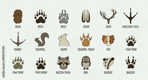 Collection of Animal Footprints and Tracks Illustrations.