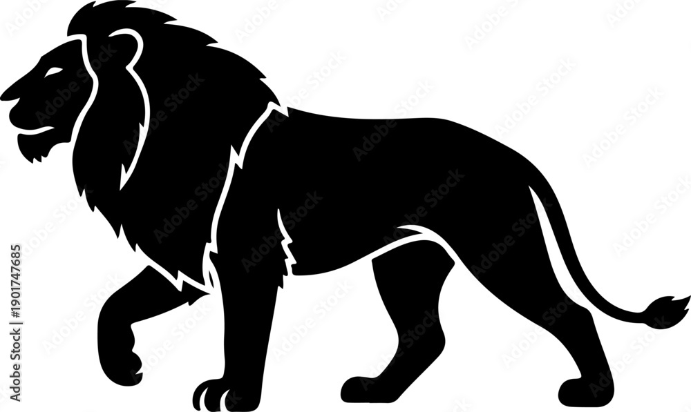 Fototapeta premium Vector illustration of a majestic lion walking, showcasing its mane and powerful stance, 101.eps reference