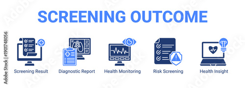 Screening Outcome web banner icon concept, with Screening Result, Diagnostic Report, Health Monitoring, Risk Screening.