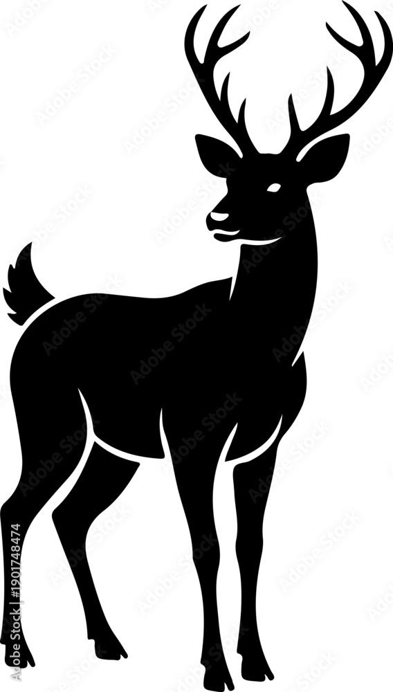 Fototapeta premium Majestic stag with large antlers standing proudly in a serene forest landscape, vector illustration