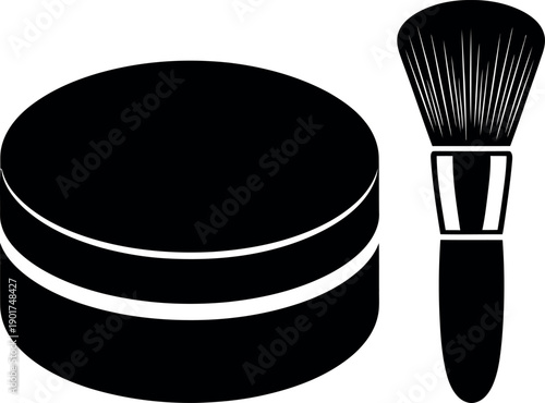 Cosmetic powder jar and makeup brush silhouette icon