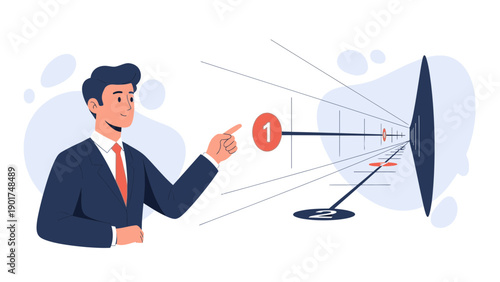 Businessman pointing at target, achieving goals, business success concept