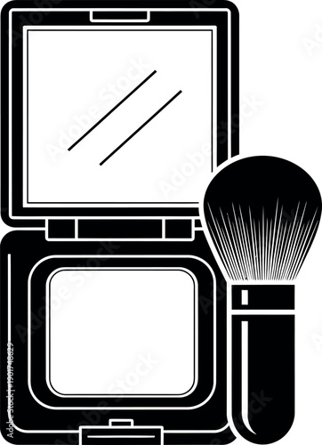 Makeup face powder compact with mirror and applicator brush