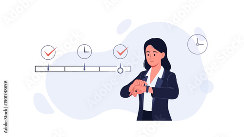 Businesswoman checking watch, time management, planning, deadlines, schedule, workflow concept