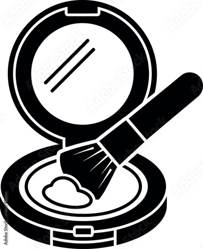 Makeup powder compact silhouette with mirror and applicator brush