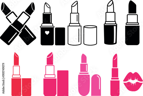 Lipstick Icons Set with Makeup and Beauty Products Vector Design