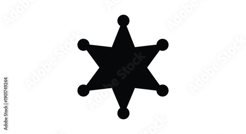 A stark black silhouette depicts a classic western sheriff s star featuring a central circle and six points