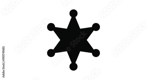 A stark black silhouette depicts a classic six pointed star sheriff s badge on a white background high quality professional