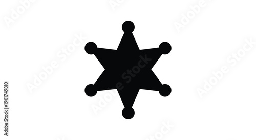 A stark black silhouette of a classic six pointed sheriff s star against a plain white background high quality professional