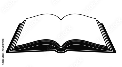 An open book is depicted in a simple black and white line drawing showcasing its pages and spine high quality