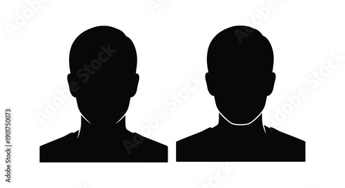 Two anonymous silhouettes of human heads and necks are displayed against a stark white background symbolizing anonymity
