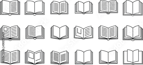 Book icons, open book, reading symbol, education design, study material, library graphic, literature icon, knowledge illustration, academic resource, learning element