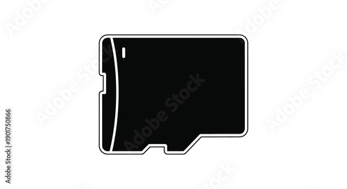 A simple minimalist illustration depicts a black sd card on a white background showcasing data storage high quality