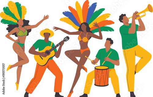 Carnival Music & Rhythm Line Icons  Drums, Musicians, and Street Parade