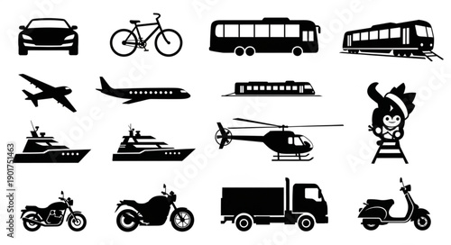 Collection of Transportation Silhouettes Vector Icons.