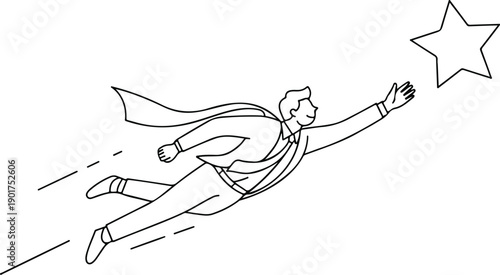 Superhero Business Outline Icon Set  Ambition, Success, and Career Goals