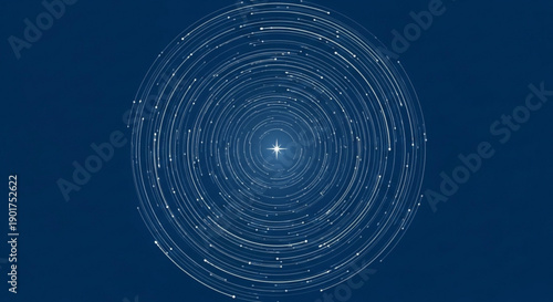 Glowing blue concentric circles with white lines and dots on a dark background representing technology and innovation