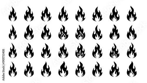 A repeating black fire icon pattern, ideal for heat, energy, and warning-themed designs.