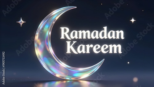 Wallpaper Mural 3D Crystal Crescent Moon with Ramadan Kareem Typography on Dark Background Torontodigital.ca