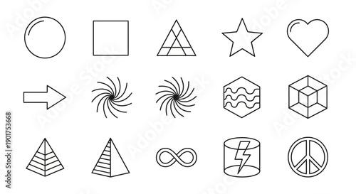 Geometric Shapes and Abstract Symbols Line Art Icon Set