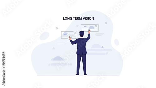 Businessman with long term vision, planning future strategy on digital interface