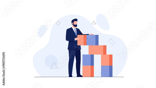 Businessman building strategy with colorful blocks, business success concept