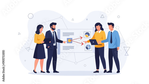 Business Team Analyzing Data on Digital Screen and Laptop