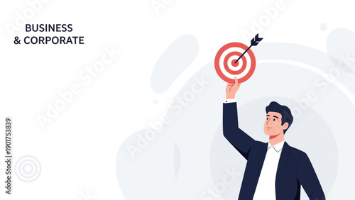 Businessman holding target with arrow, achieving goals, business strategy concept