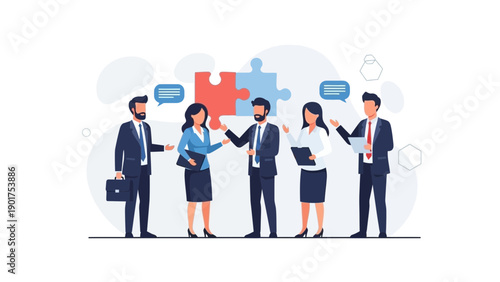 Business Team Collaboration Puzzle Pieces Strategy Meeting