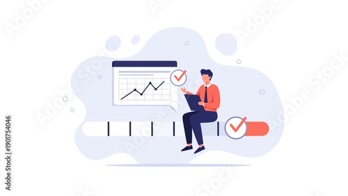 Business man analyzing growth chart, progress bar, success concept illustration