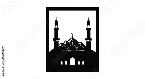 Ramadan Village Mosque Icon Silhouette Aerial View