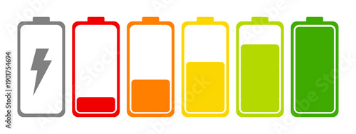 Battery icon set. High quality colorful style vector icons. Batery charge indicator. Baterry level, energy, full. Power low up status batteries. 