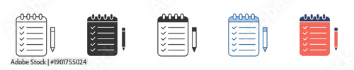 Vector Checklist and Notepad Icons for Efficient Task Management, Productivity, and Planning, Ideal for Digital Interface and Organizational Designs
