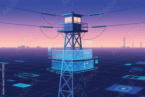 Illustration Of Cellular Technology Located In A Smart City, A Smart City With Signal Towers Vector Design Template