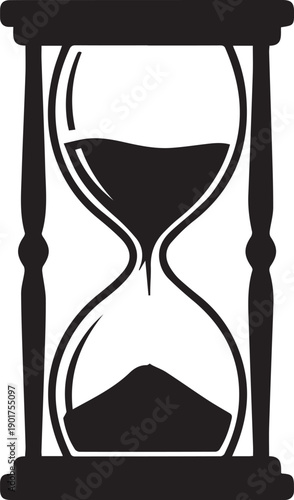 Black silhouette of classic hourglass object showing sand falling from top to bottom bulb