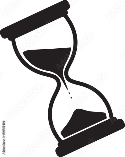 Tilted hourglass silhouette with small amount of sand falling through narrow neck