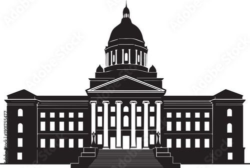 Vector silhouette illustration of a government state capitol building line art architecture landmark view