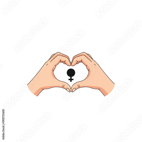Hands forming a heart with a female symbol