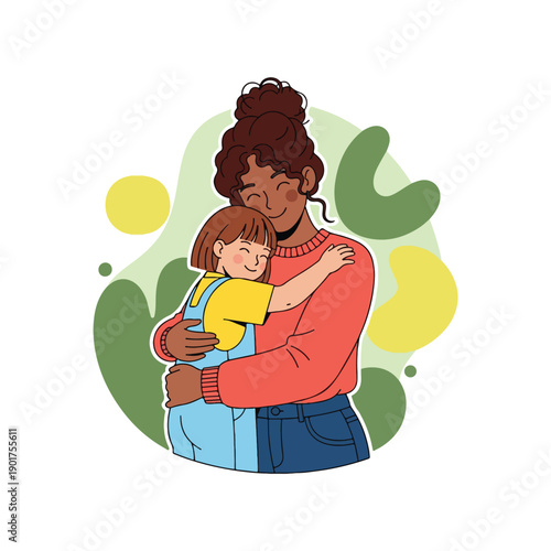 A woman holding a child in her arms with love