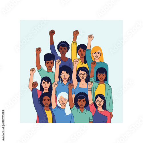 A group of people with their fists raised in solidarity