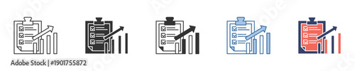Concept vector icons business progress, financial analysis, and task management. Clipboard, checklist, and ascending graph symbolize growth and success
