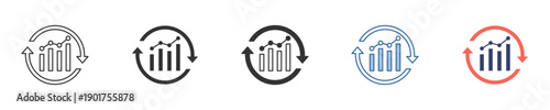 Continuous progress and business growth represented by an evolving bar chart icon, symbolizing data analysis, financial improvement, and strategic development