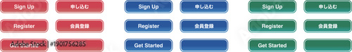 CTA button set Sign Up Register Get Started 申し込む 会員登録 ベクター素材