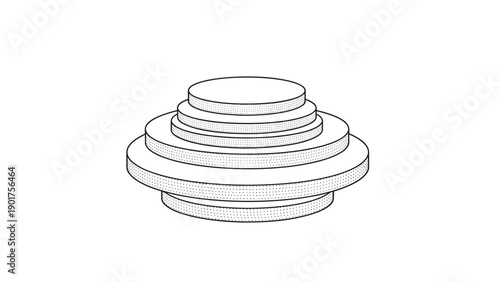 Geometric illustration of multiple stacked concentric disks of varying sizes creating a tiered, pedestal-like structure.
