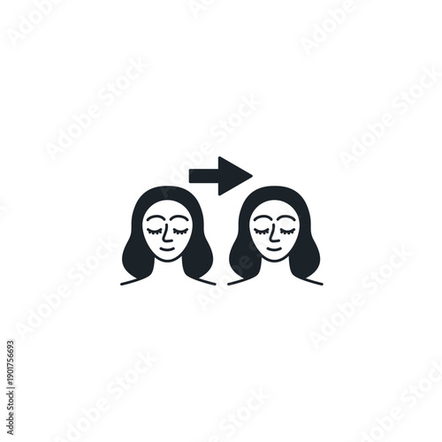 AI face swap icon. Two heads exchanging positions with arrows. Deepfake technology and identity replacement symbol vector illustration.