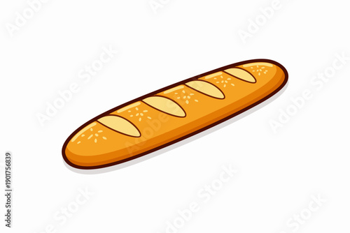 Baguette Flat vector illustration of French baguette, long crusty bread with diagonal slashes, simple flat vector illustration, warm neutral colors, modern icon style