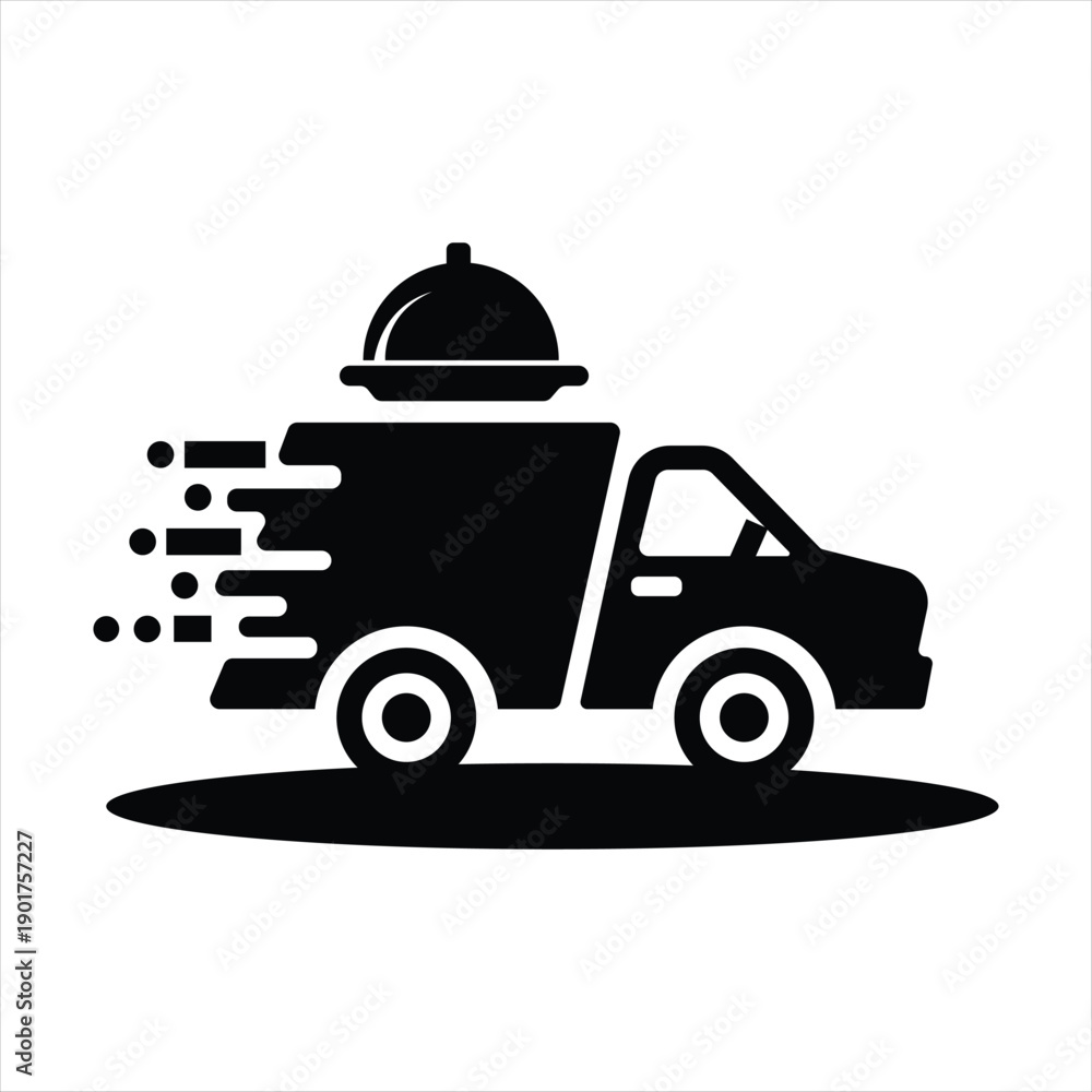 Naklejka premium Fast Food Delivery Vehicle Icon – Restaurant Express Service Black White Vector